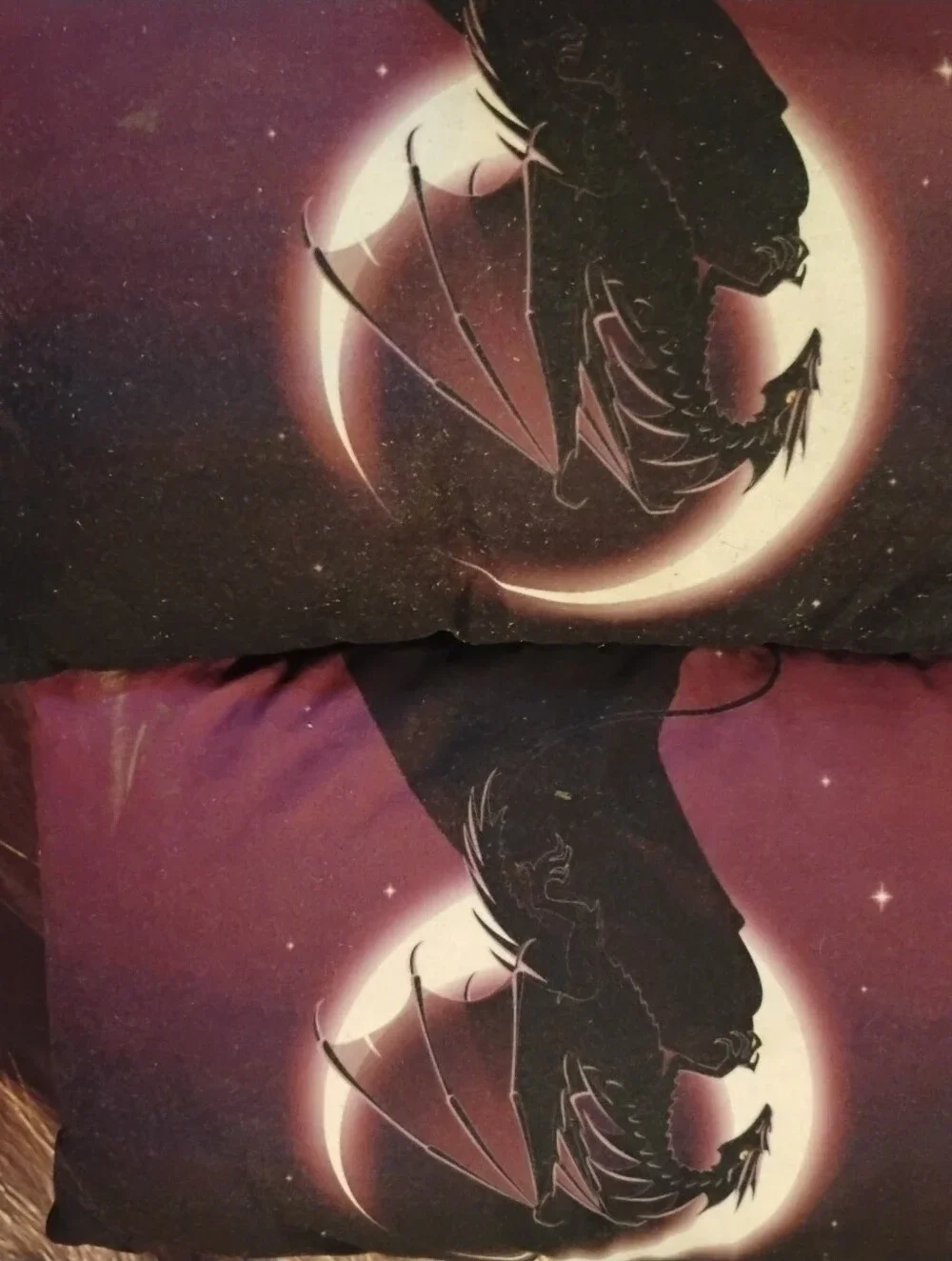 Pair of Dragon Crescent Moon Throw Pillows - Starry Night Sky Design